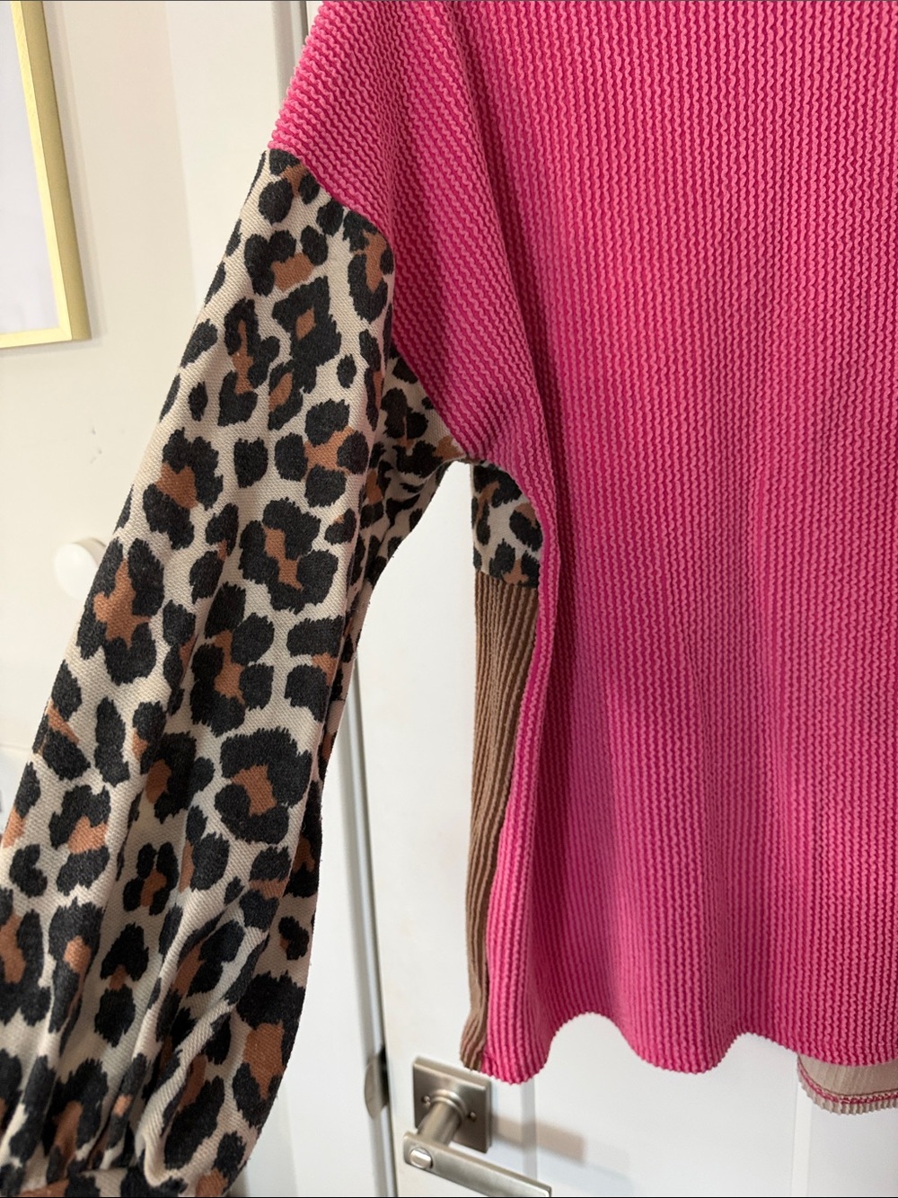 Lovely Melody Pink, Cream & Brown Leopard Block Knit Top - Picture 6 of 7